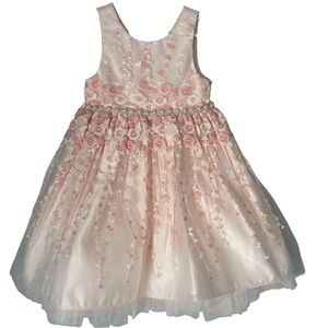 American Princess Toddler Pink Floral Embroidered Lace Pearls Formal Dress 6